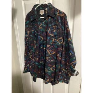 ELY cattleman western shirt pearl snaps 161/2x34 southwestern print L/S